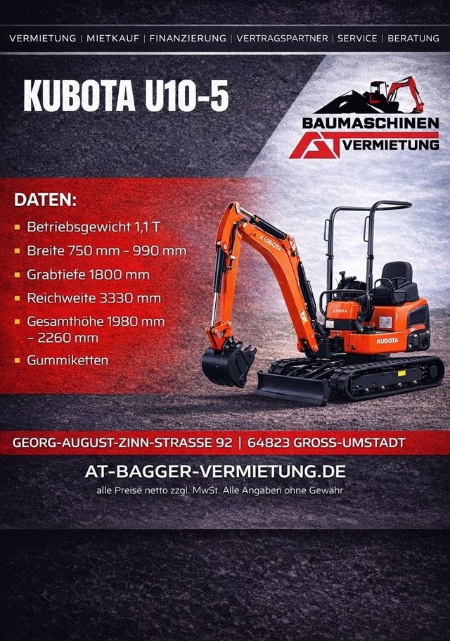 Microbagger Bagger 1t 2,7 t Baumaschinen mieten in Groß-Umstadt
