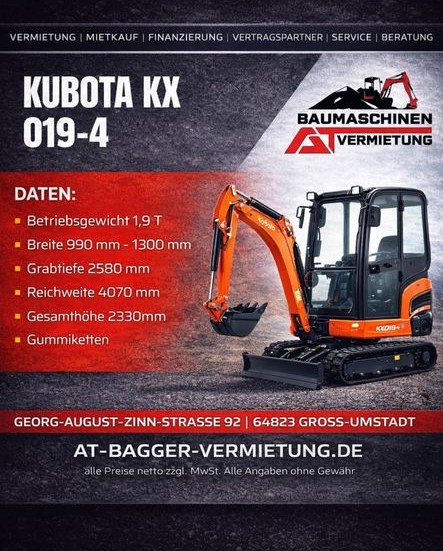 Minibagger Bagger Anmieten mieten bei AT Baumaschinen Vermietung