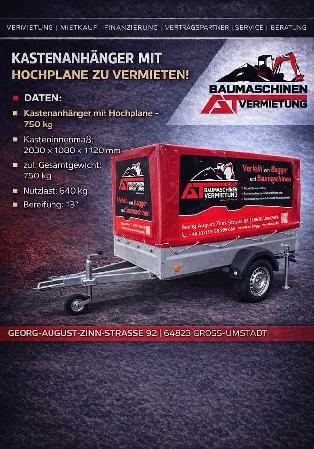 Anhänger Trailer 750KG Plane 800mm mieten in Groß-Umstadt