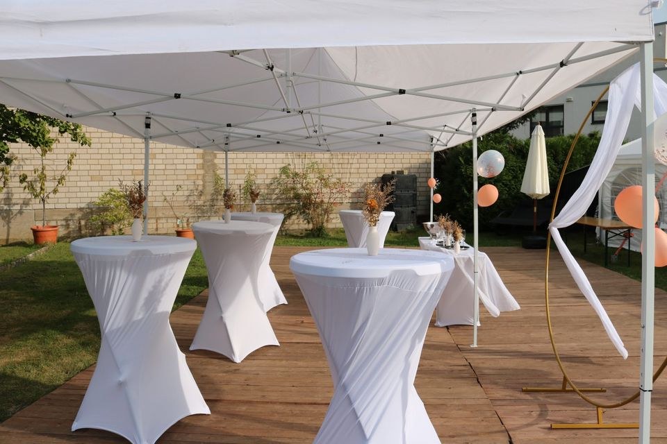 Husse f Stehtisch 75cm Ø Weiß 2 Wahl mieten bei Alex Events
