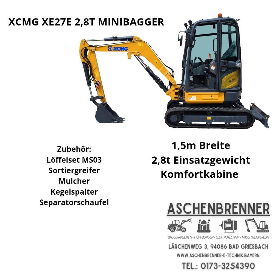 2,8t Minibagger mieten in Bad Griesbach im Rottal