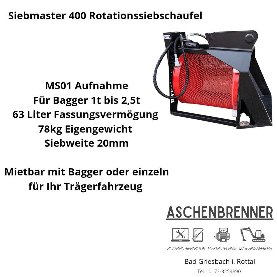 Siebschaufel Trommelsieb Rotationssieb mieten