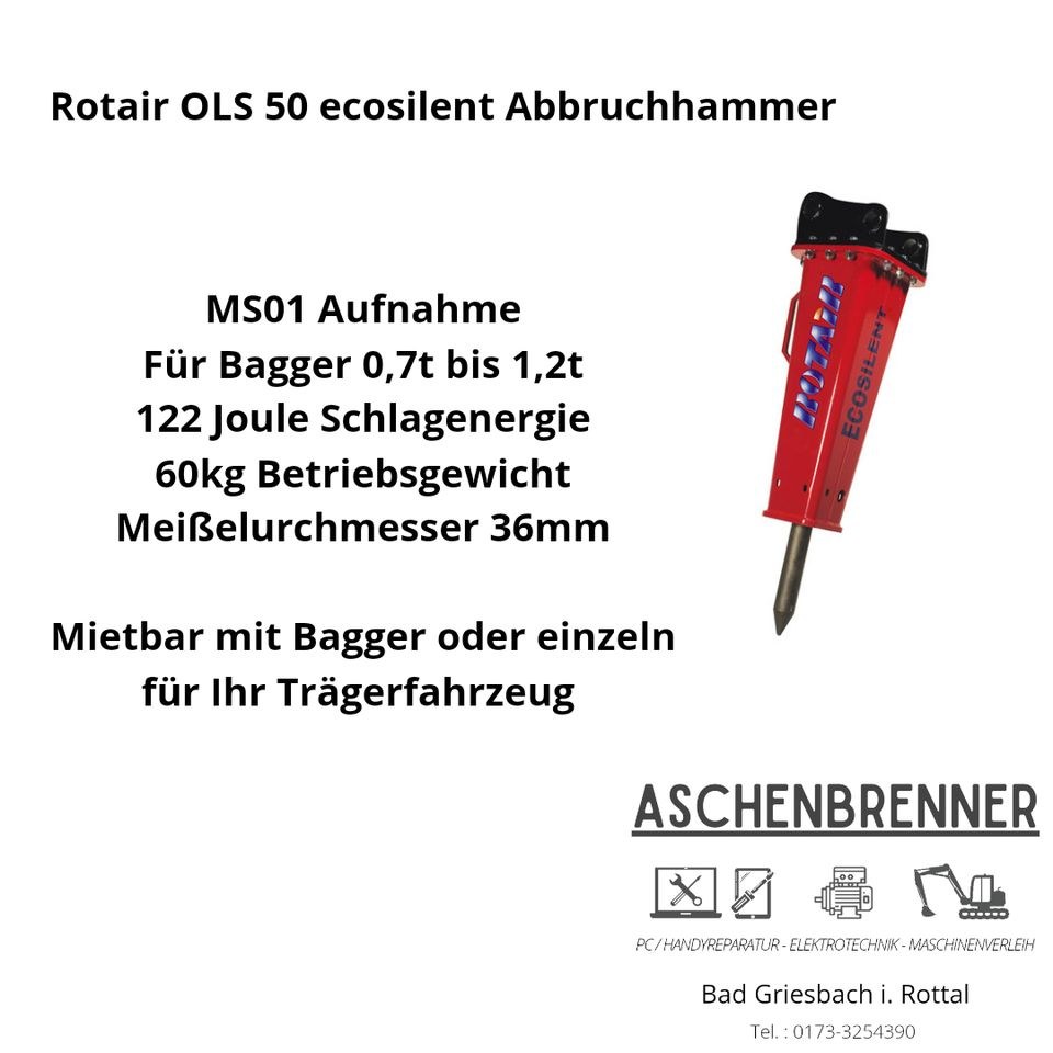 Abbruchhammer Hydraulikhammer Specht mieten in Bad Griesbach im Rottal
