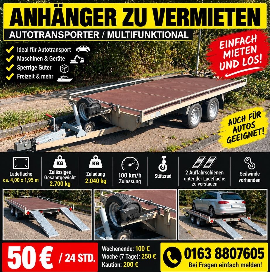 Autotransporter Anhänger 2,7t mieten bei BB-Rent