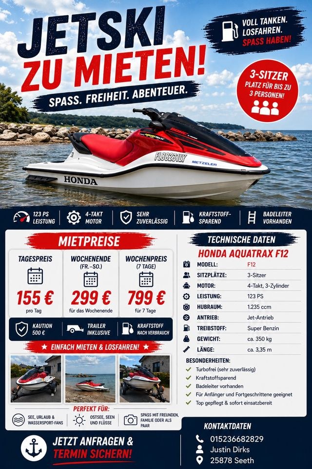Honda Aquatrax F12 Jetski 3 Sitzer inkl Trailer mieten in Seeth