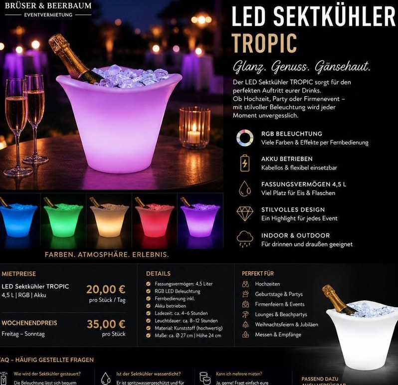 LED Champagner Sektkühler mieten in Beckum – Getränke kalt für alle
