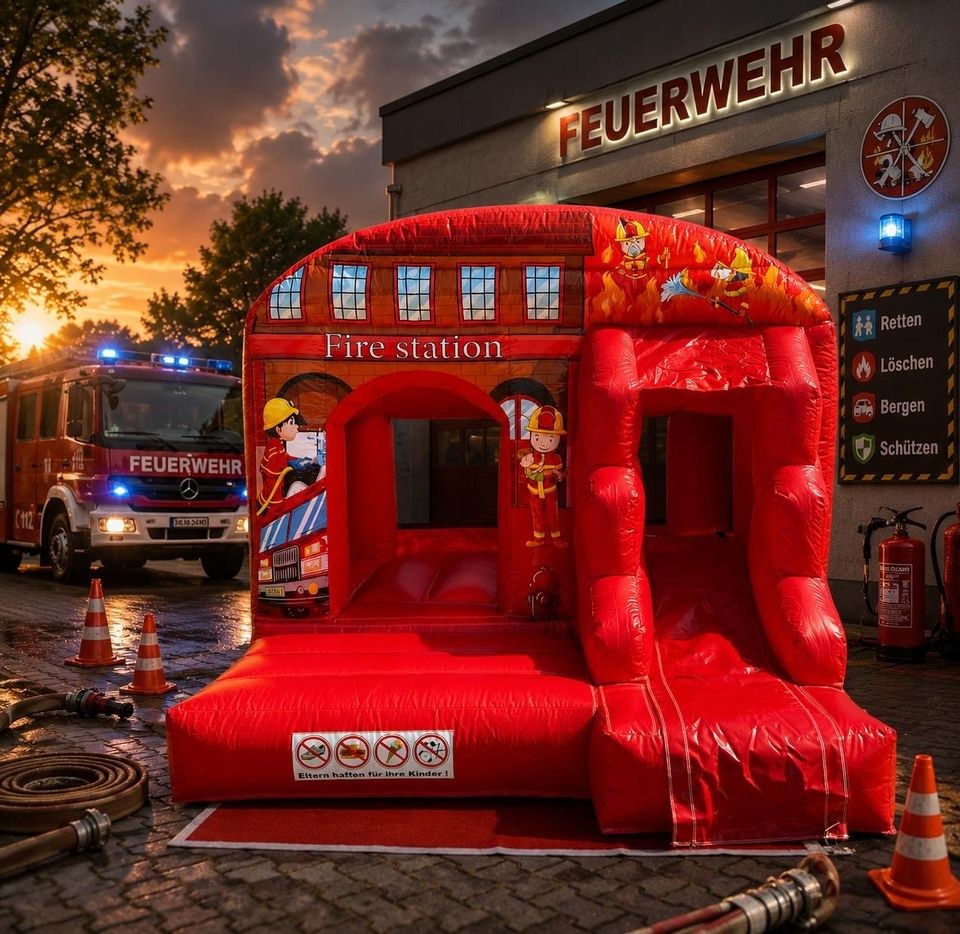 Hüpfburg kleine Feuerwehr Mottoparty mieten in Erding