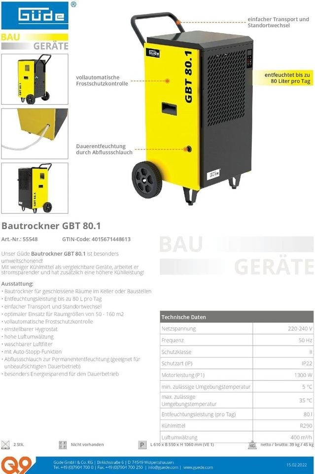 Bautrockner Luftentfeuchter 80L pro Tag mieten in Thyrnau – 2