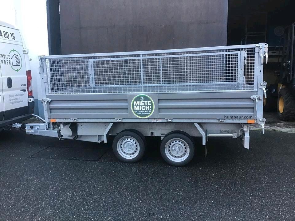 3 Seiten Kipper Anhänger 3500kg mieten in Ladelund – für Erde & Schutt