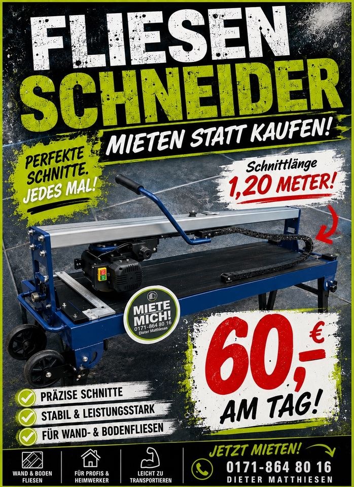 Elektrischer Fliesenschneider präzise Schnitte mieten in Ladelund