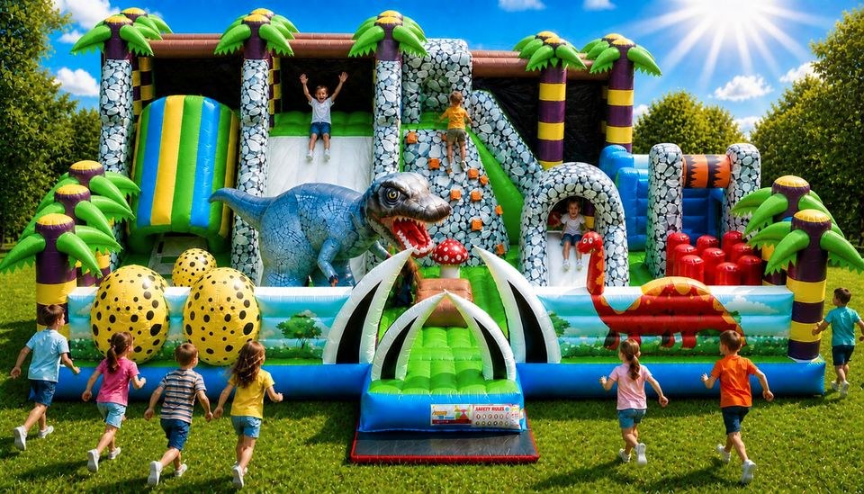 XXL Hüpfburg Dinopark 80qm mieten in Paderborn