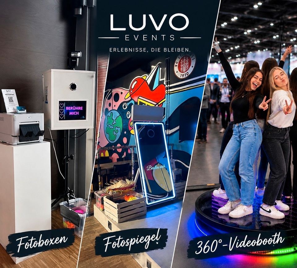 Photobooth Fotobox Fotospiegel 360° Videobooths mieten bei Luvo Events