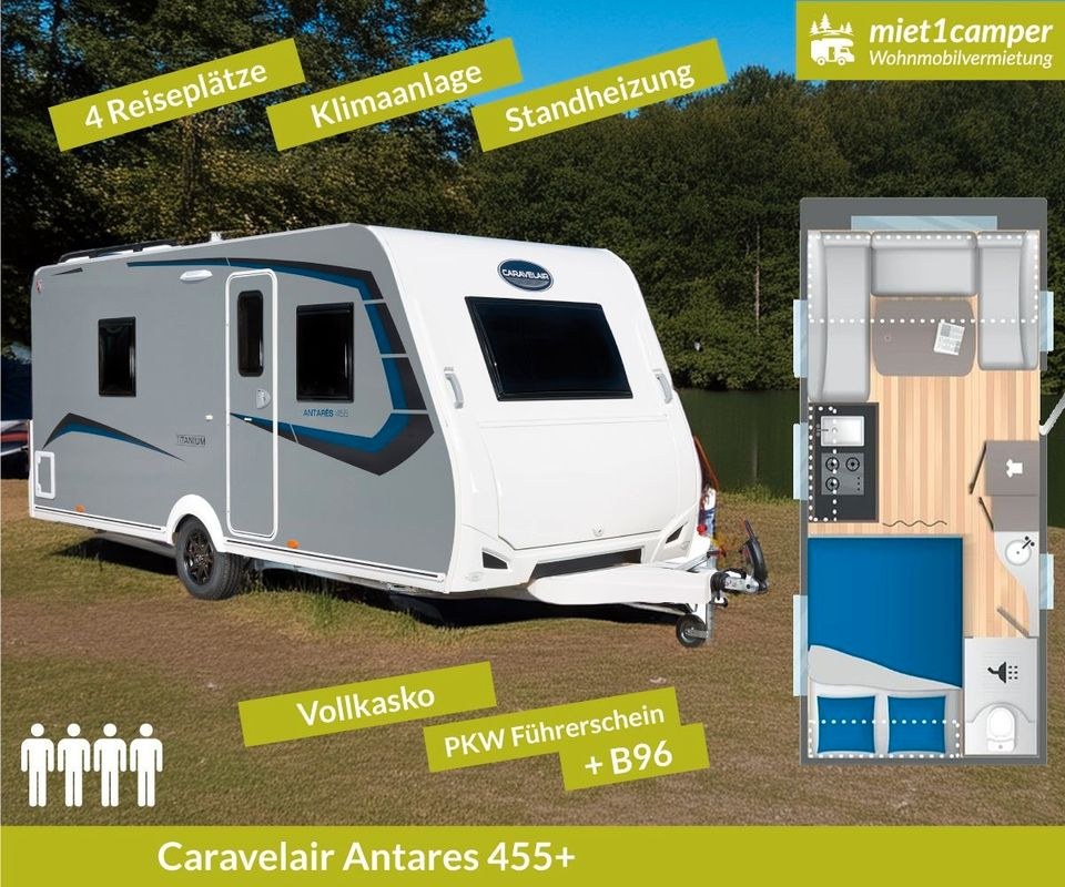 Wohnwagen Caravalair ALBA 455+ 4 Personen weiß mieten in Lünen