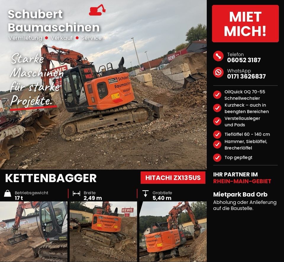 Kettenbagger 17 t Kurzheck ZX135 N++ mieten bei Schubert Baumaschinen – 2
