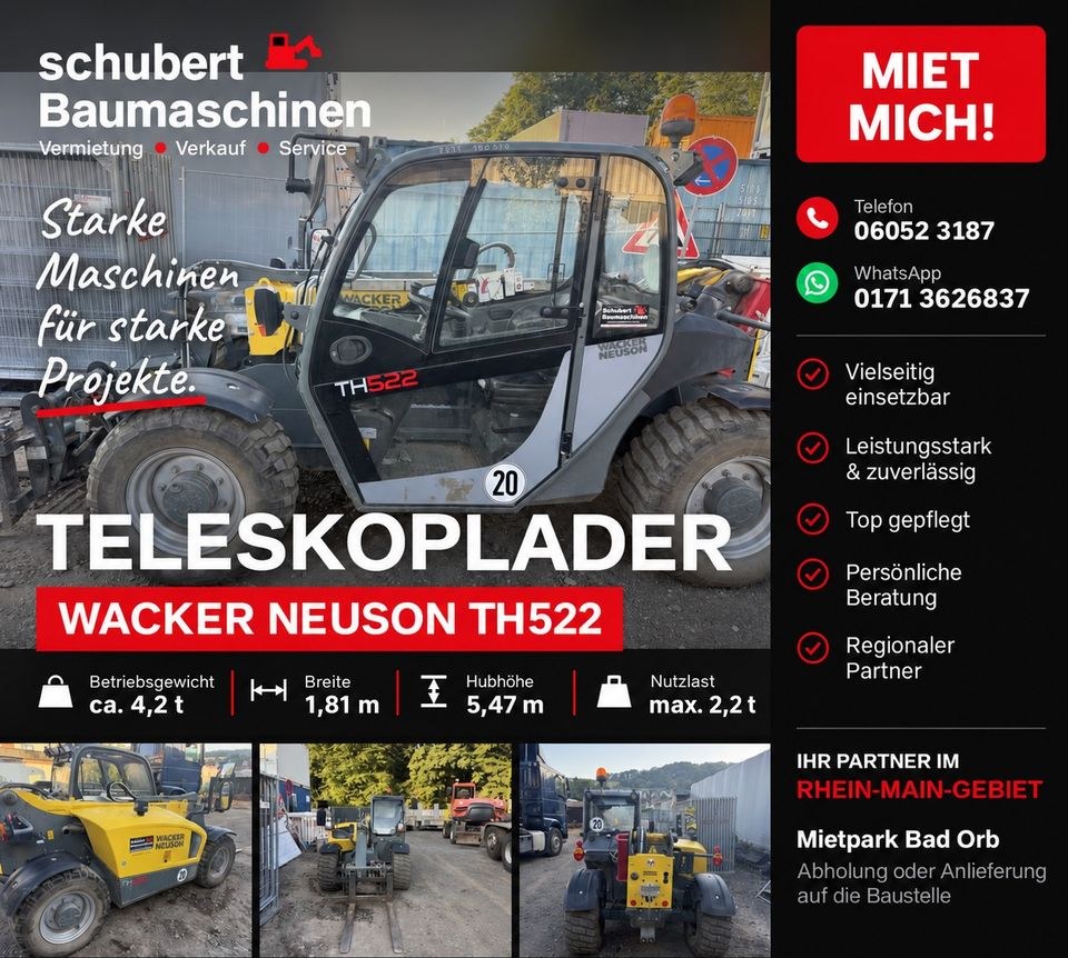 Teleskoplader 4,2 t Wacker Neuson TH522 N++ mieten in Bad Orb