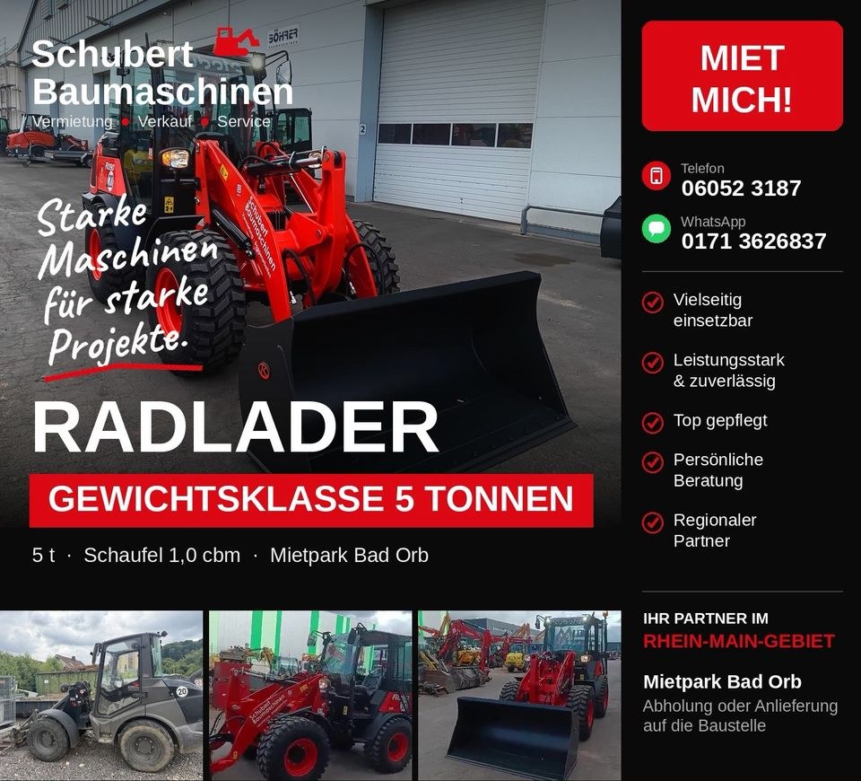 Radlader 5 t zb Kubota R090 N++ mieten bei Schubert Baumaschinen