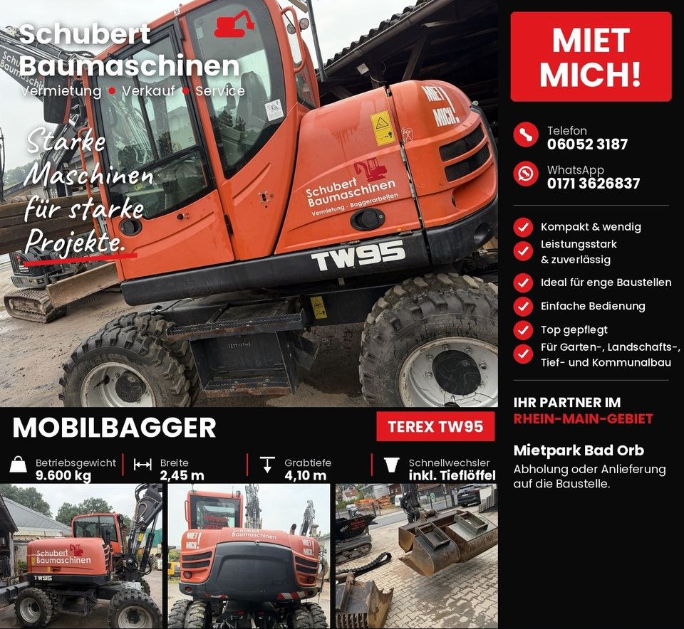 Mobilbagger 10t TW95 Kurzheck N++ mieten bei Schubert Baumaschinen