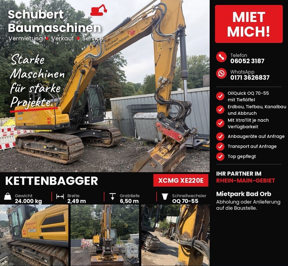 Kettenbagger 24 t XCMG XE220 N++ mieten bei Schubert Baumaschinen