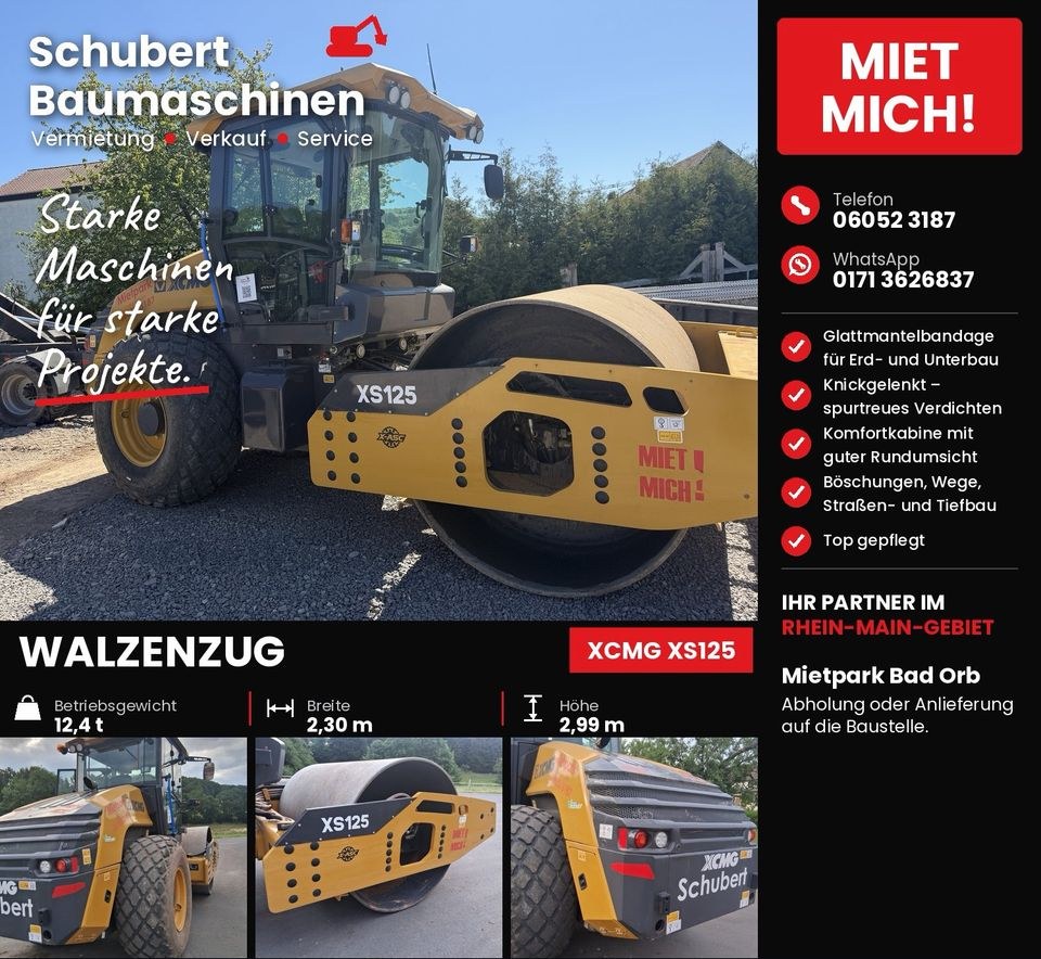 Walzenzug 12,4 t XCMG XS125 N++ mieten bei Schubert Baumaschinen