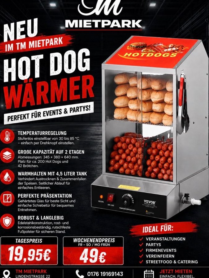 Hotdogwärmer Perfekt mieten bei TM Mietpark – für Fest & Ausschank – 2