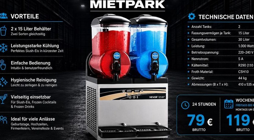 Slush Eis Maschine 2x15L Frozen Cocktail mieten bei TM Mietpark – 2
