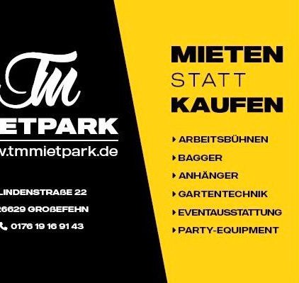 Bagger Steiger Arbeitsbühne Häcksler mieten bei TM Mietpark
