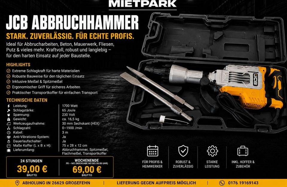 Stemmhammer Bohrhammer Abbruchhammer 65 Joule mieten bei TM Mietpark – 2