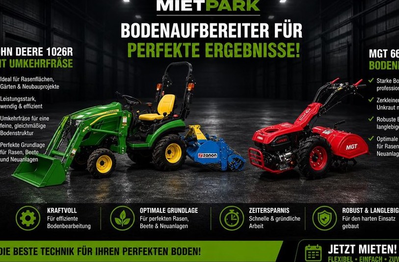 Bodenfräse Trecker Umkehrfräse Garten anlegen mieten bei TM Mietpark