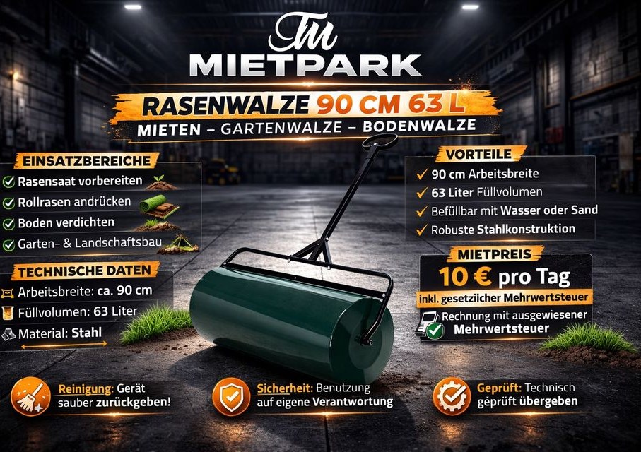 Rasenwalze 90cm Gartenwalze Bodenwalze 63L mieten bei TM Mietpark – 2