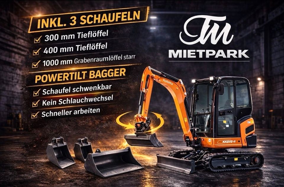 Minibagger Bagger 1,9t Garten Wurzeln Graben mieten bei TM Mietpark – 2