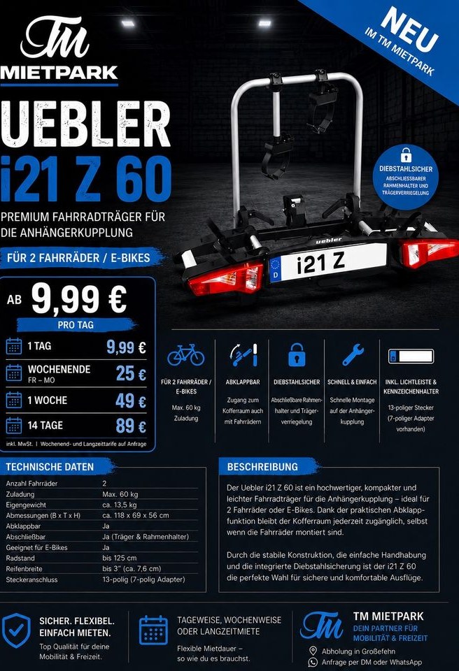 Fahrradträger mieten bei TM Mietpark – Zubehör statt Kauf – 2