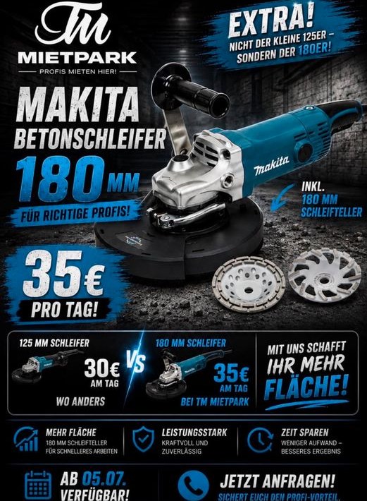Betonschleifer 180 mm Beton Estrich Kleber mieten bei TM Mietpark – 2