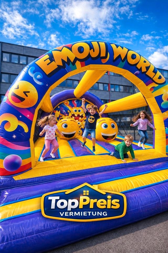 XXL Emoji Hüpfburg 6×5 m Gebläse mieten bei Top Preis Vermietung