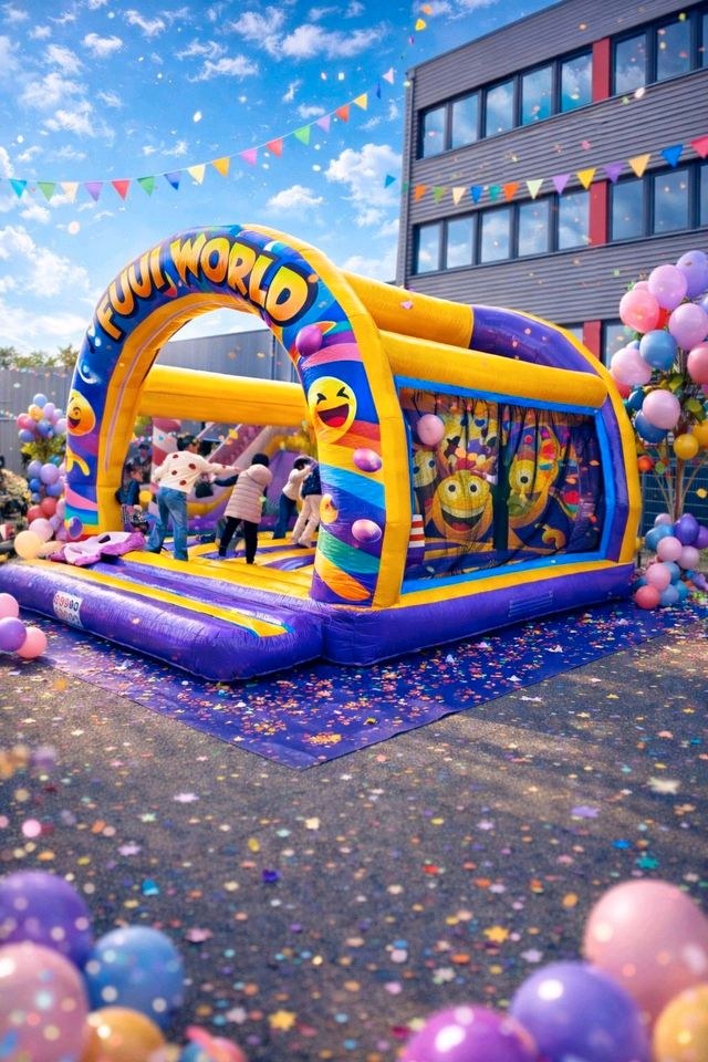XXL Emoji Hüpfburg 6×5 m mieten bei Top Preis Vermietung