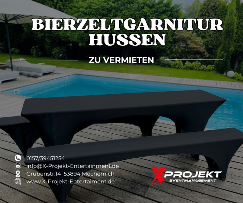 Bierzelgarnitur Hussen stilvoll elegant mieten in Mechernich
