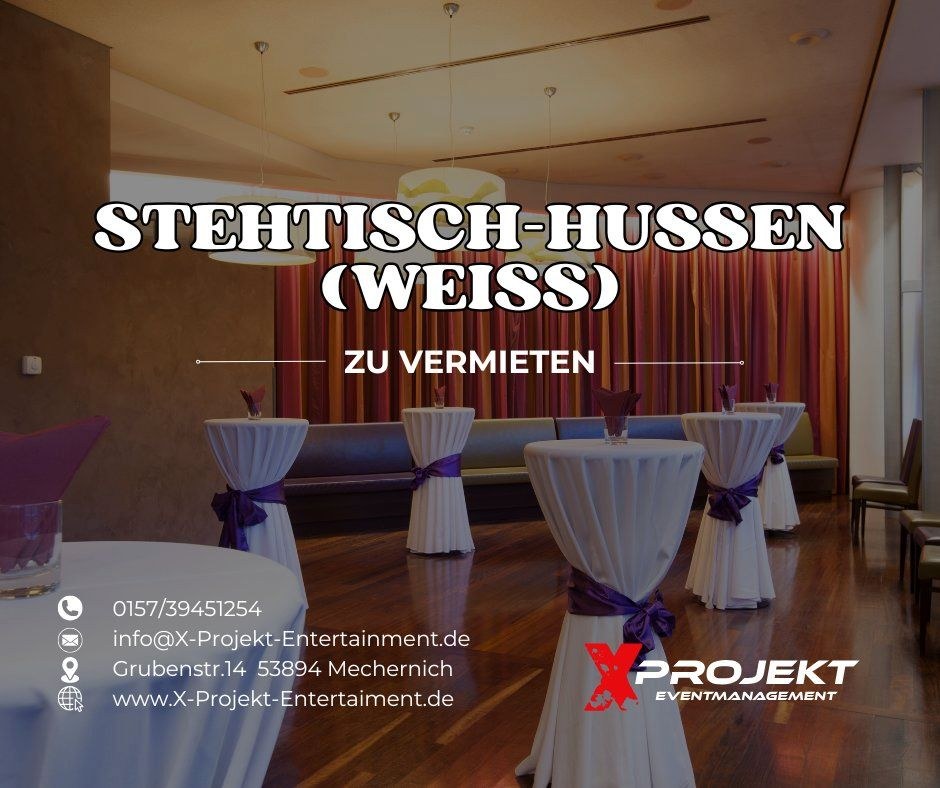 Stehtisch Hussen weiss mieten in Mechernich – für Empfang & Party