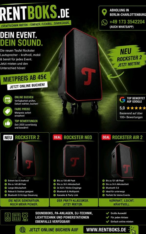 Teufel Rockster 2 wie Soundboks Akku mieten bei Rentboks – Party-Sound