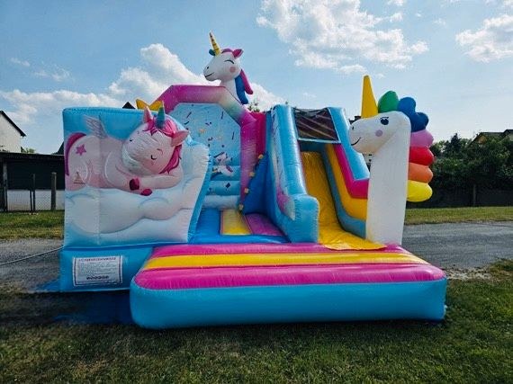 Einhorn Hüpfburg Rutsche mieten bei L&A Eventservice