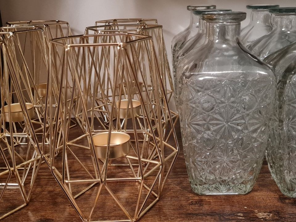 Kerzenständer geometrisch Gold Metall Deko mieten in Garath – 3