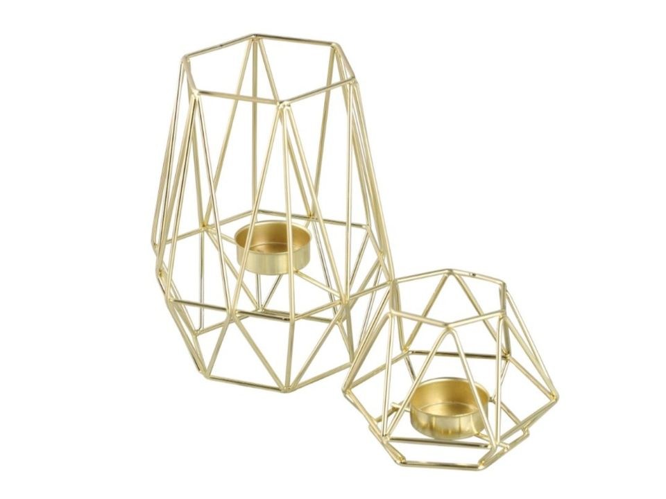 Kerzenständer geometrisch Gold Metall Deko mieten in Garath