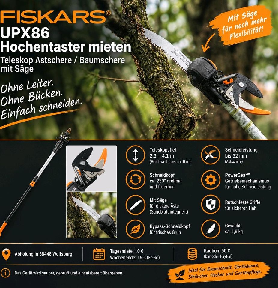 Hochentaster Fiskars UPX86 Teleskop Astschere mieten in Wolfsburg