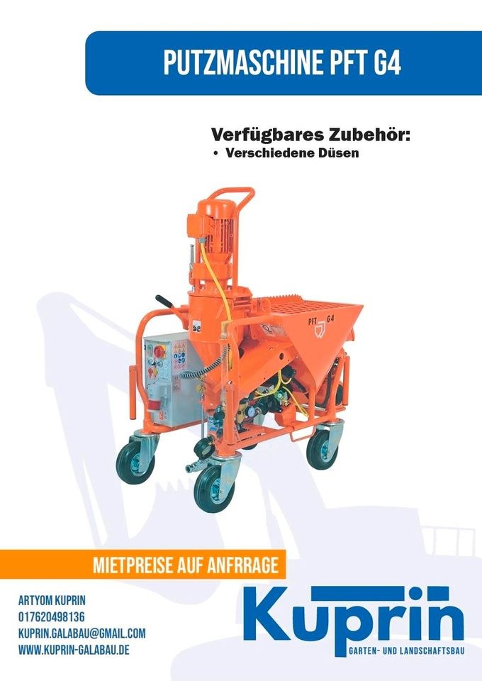 Putzmaschine PFT G4 Zubehör mieten in Surwold – für jedes Wetter