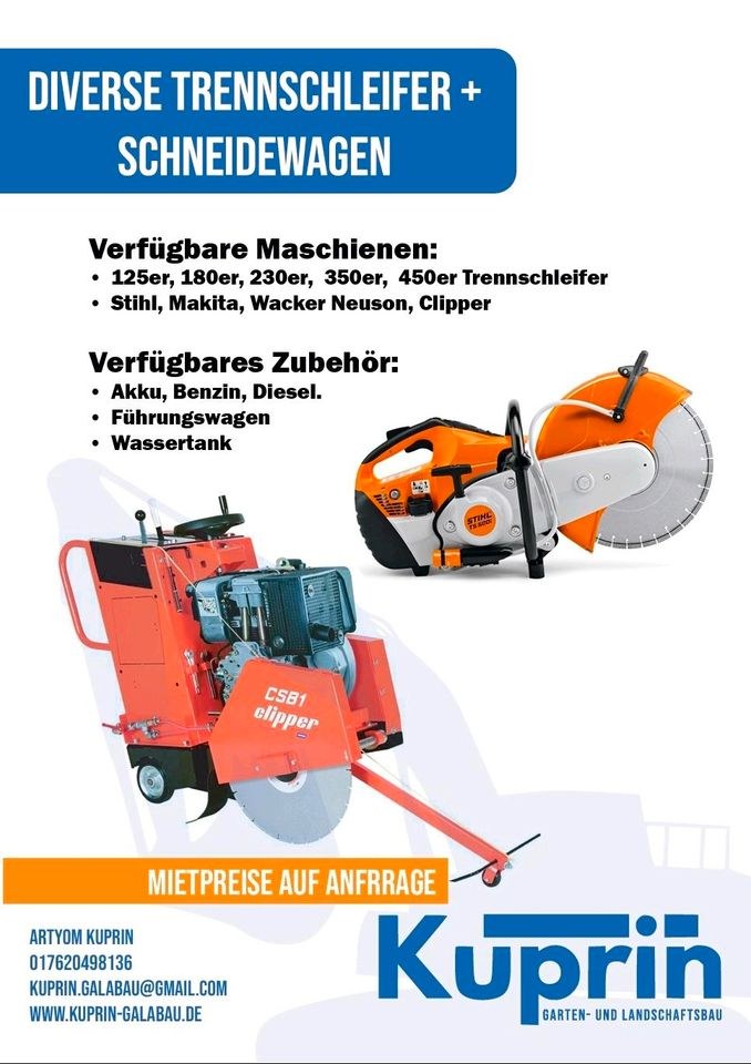Trennschleifer Schneidemaschine mieten bei A.Kuprin KUPRIN GaLaBau