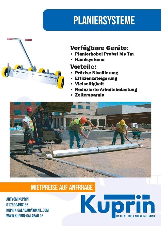Planiersysteme Hobel Nivellierung mieten bei A.Kuprin KUPRIN GaLaBau