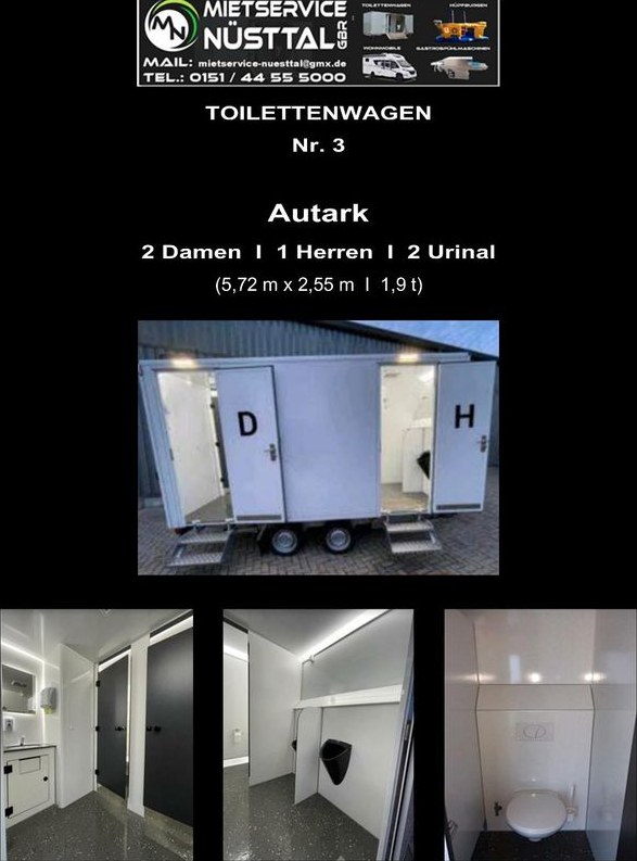 Autark Toilettenwagen WC Anhänger mieten bei Mietservice Nüsttal