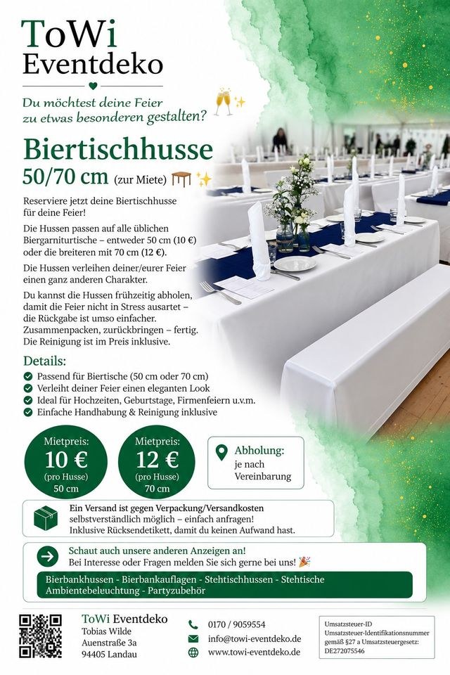 Biertischhusse weiß N mieten bei ToWi Eventdeko – Sitzplätze für alle