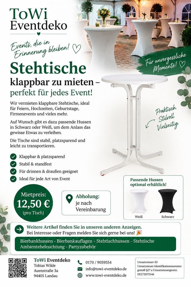 Stehtische klappbar N mieten bei ToWi Eventdeko – für Empfang & Party