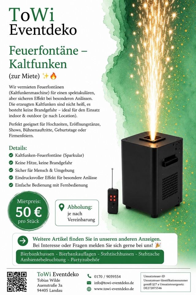 Feuerfontäne Kaltfunken N mieten bei ToWi Eventdeko