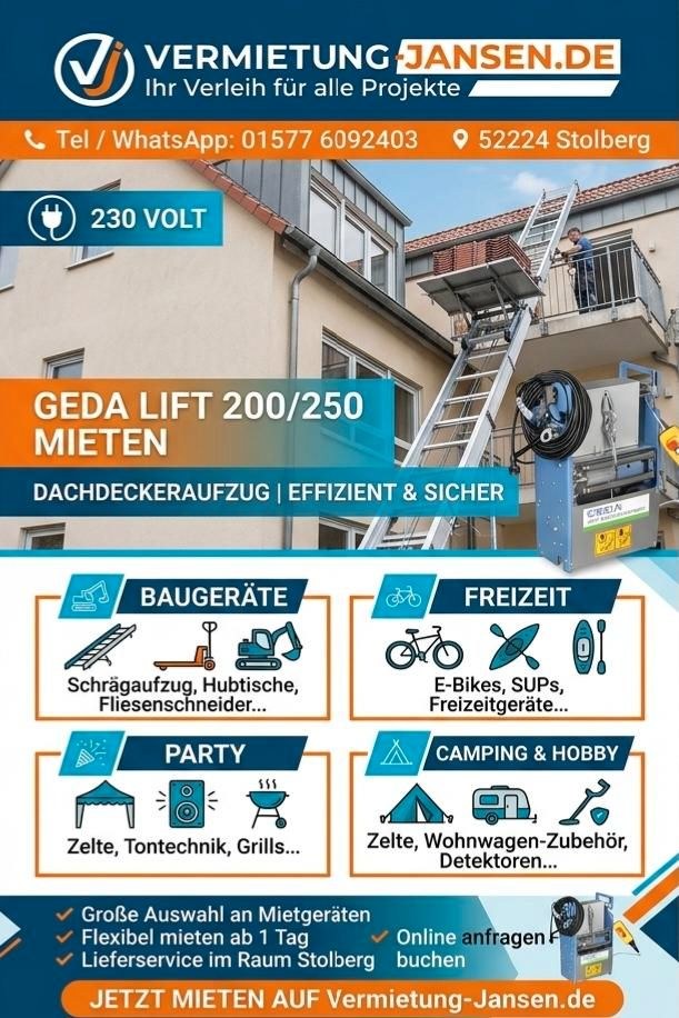 Möbelaufzug Bauaufzug 11,5 m 250 kg 230 V mieten in Stolberg (Rhld) – 4