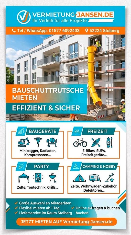 Schuttrutsche Baurutsche Müllrutsche mieten in Stolberg (Rhld)